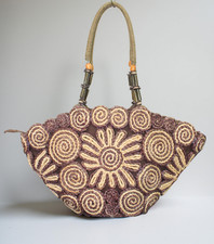 Sun' N Sand Women's Woven Straw Purse Tiki Tote Beach Shoulder Bag Brown