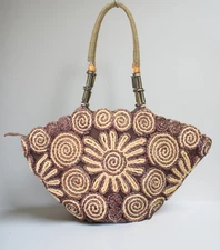 Sun' N Sand Women's Woven Straw Purse Tiki Tote Beach Shoulder Bag Brown