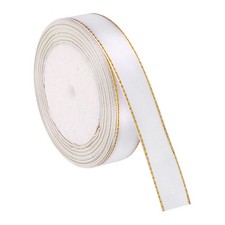 3/4 Inch x 24 Yards Double Face Satin Ribbon with Gold Edge White
