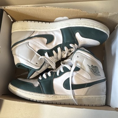 Nike Air Jordan 1 High-Top White Green Leather Lace-Up Athletic Sneakers