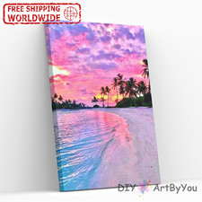 Paint By Numbers Kit Sea Beach Abstract Acrylic Wall Painting Brush Framed Draw