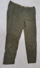 Boden Women's Trousers UK 18R Olive Green Pink Polka Dot Chinos