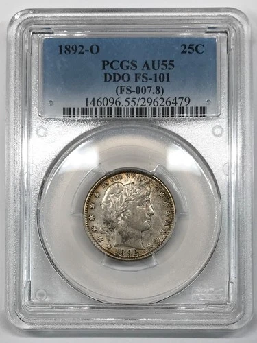 1892-O Doubled Die Obverse (DDO) FS-101 Barber Quarter PCGS AU55 - Pop 2/13