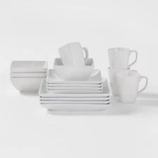 Square Rim Porcelain 16pc Dinnerware Set - Threshold