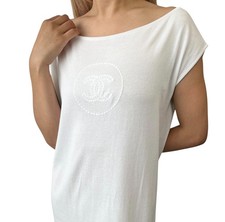 CHANEL Vintage 07P CC Mark Logo Knit Tank Dress One-piece White Cotton Stitch