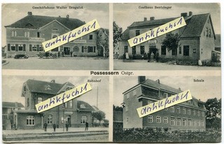 Postkarte um 1910: Possessern / Pozezdrze in Ansichten mit Bahnhof in Ostpreußen