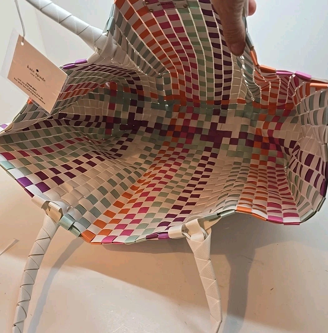 NUOVO Kate Spade Multicolore Cestino Tessuto Arcobaleno Spiaggia Tote Bag Shopping Bag