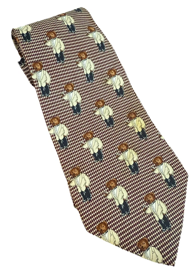 复古 Polo Ralph Lauren 马提尼燕尾服熊 手工制作 棕色/米色 Houndstooth 二手状况完好 — 第 4/4 张图片