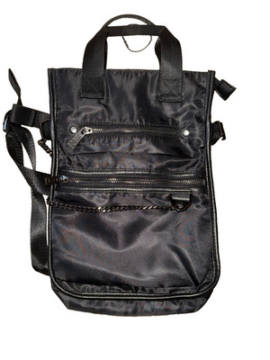 ZARA Black Nylon Convertible Handbag Backpack Chain Accent