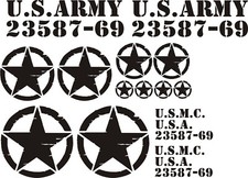 US Army + Sterne Mega-Set Oldschool Auto Fahrzeug Aufkleber schwarz matt #US0032