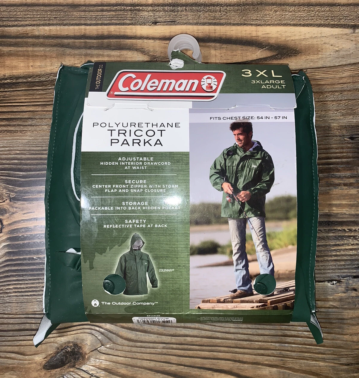 Coleman Polyurethane Tricot Parka Rain Jacket, Fishing, Hunting, Green Adult 3XL