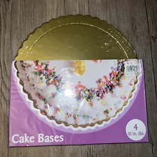 Cake Round 10" Disposable Cardboard Bases Baking Serving 4 Count Gold Scalloped