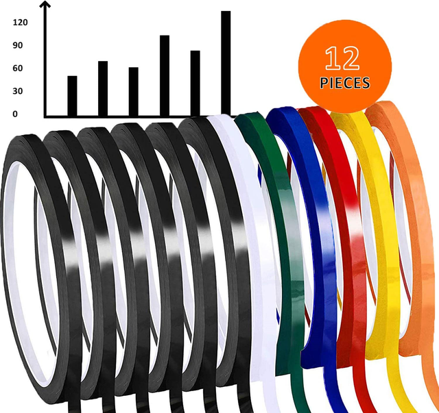 Whiteboard Pinstripe Tape 12 Rolls 1/8" Thin White Board Dry Erase Line