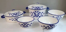 Enamelware Pots & Mixing Bowls Huta Silesia / Poland Mid Century Rare Pattern