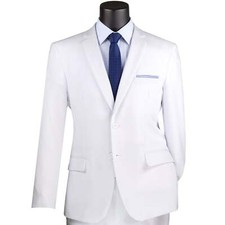LUCCI Men's White 2-Button Slim-Fit Poplin Polyester Suit, 34S-52L - NEW