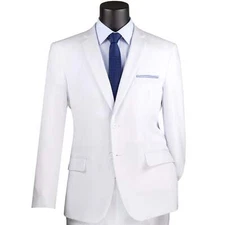 LUCCI Men's White 2-Button Slim-Fit Poplin Polyester Suit, 34S-52L - NEW