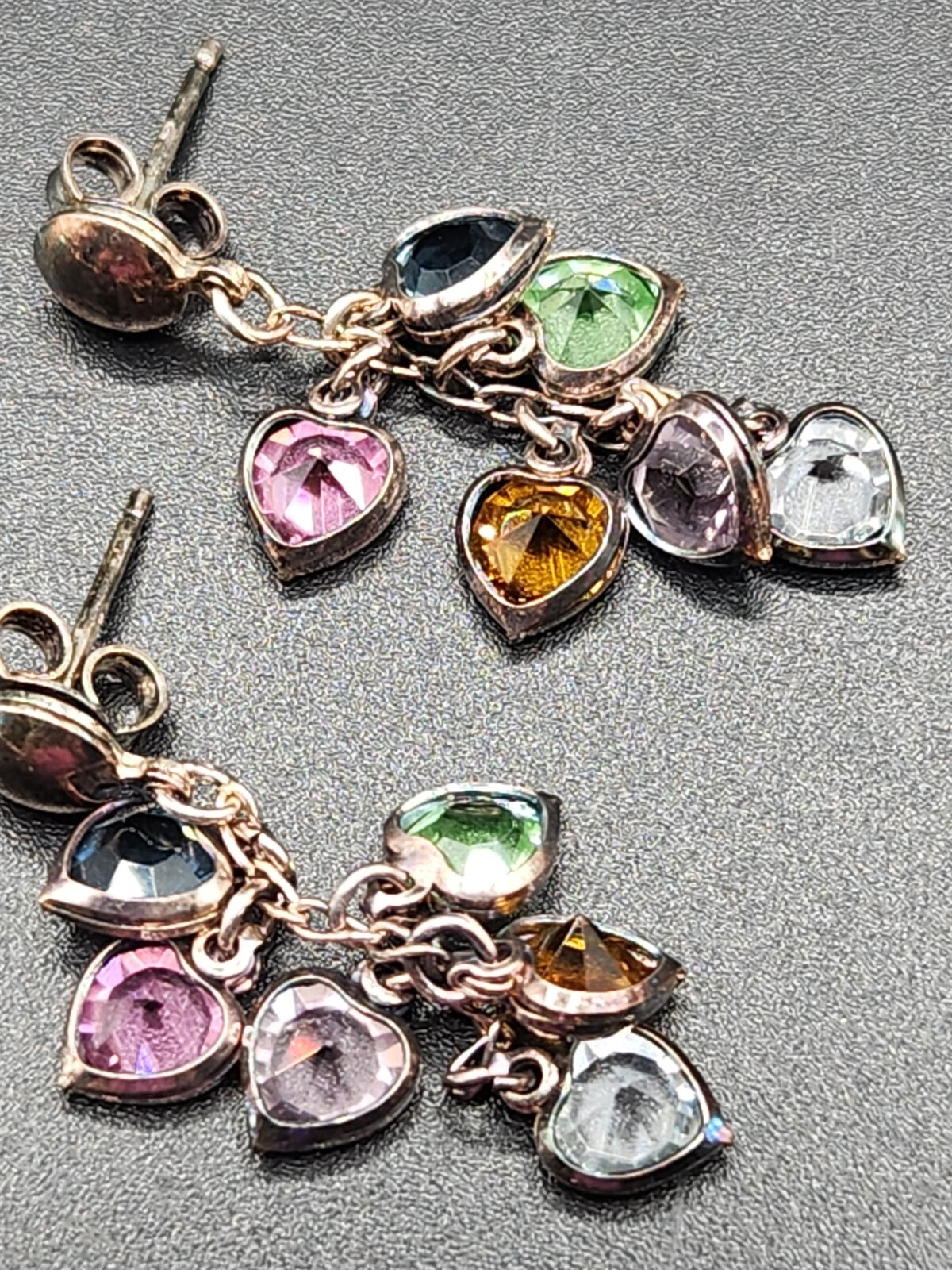 Multicolored Bezel Set Crystals Silver Dangle Ear… - image 5