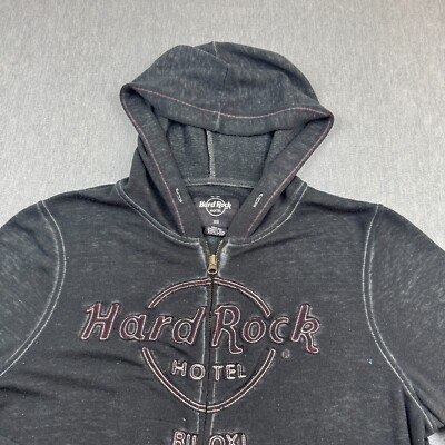 Vintage Hard Rock Cafe Hoodie Womens Xs Black Full Zip Fleece