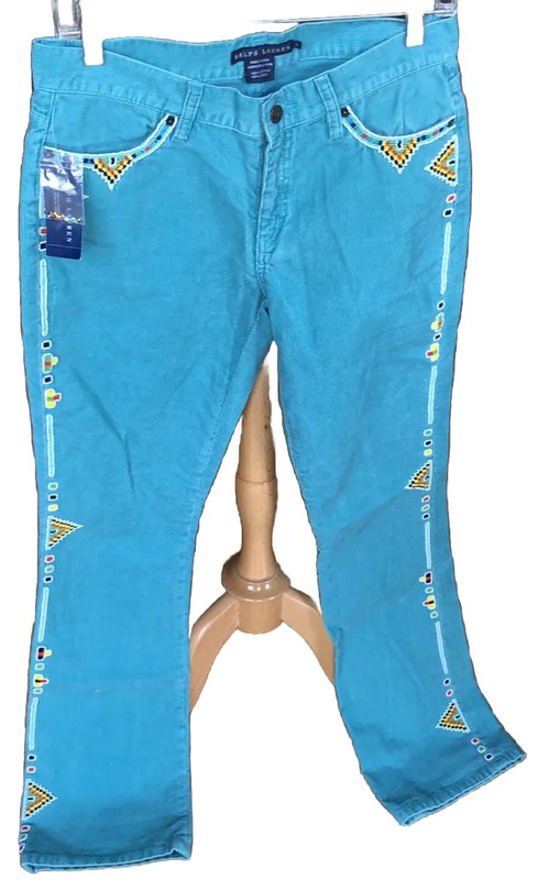 RARE NWT $298 Ralph Lauren Blue Label Beaded Corduroy Pants New Canaan Women's 6