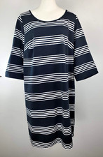 Ellos Dress - Size L (18 - 20) - Black w/ White Stripes - Cotton Blend