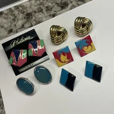 Lot Of 5 Vintage - Modern Costume Earrings / Studs Pierced Variety Colorful Mix