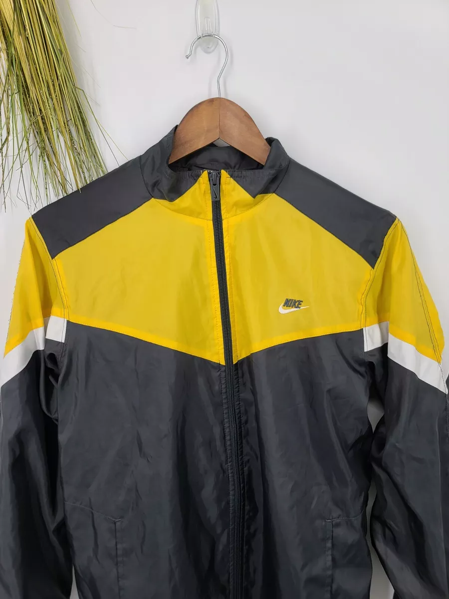 Nike Windbreaker Jacket Gray Yellow Zip Up Size Large