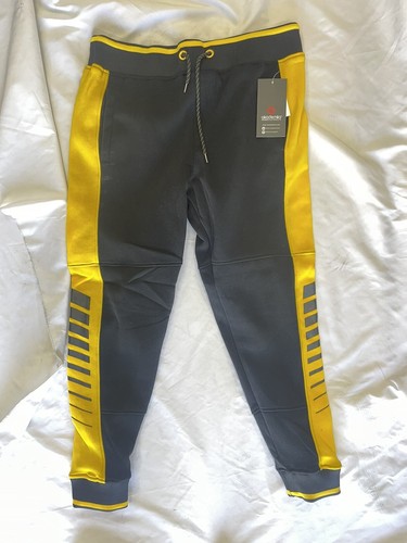 Neu Herren AKADEMIKS Jogger Kordelzug Jogginghose schwarz/gelb Größe: 2XLarge - Bild 4 von 6