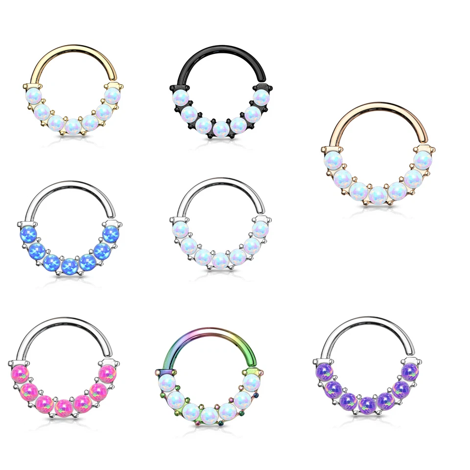 Aro de cartílago flexible de 7 piedras de ópalo nariz daith tabique sólido acero quirúrgico 316L Foto 2 de 2