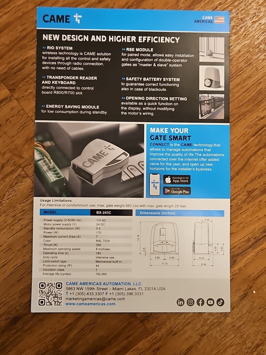 Sliding door Motor CAME BX-243C For Doors Up To 660 lb Imclude 2 controls 1 RF