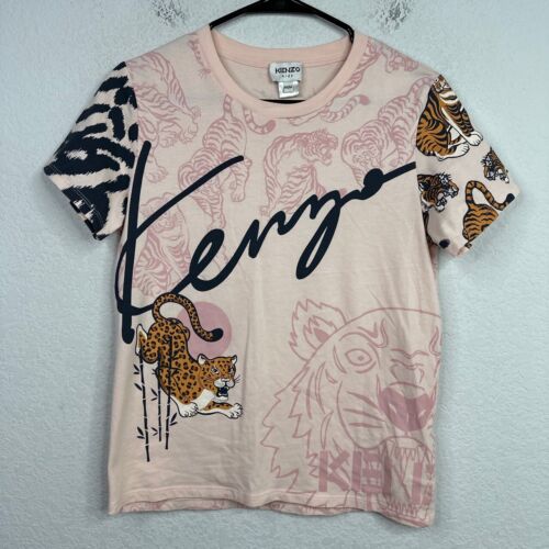 Kenzo Kids Shirt Girls Size 14A Pink Animal Tiger Print All Over Graphic Artsy