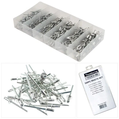 VOCHE® Voche 320pc Assorted Blind Pop Rivets Aluminium Heads Steel Manderels + Case
