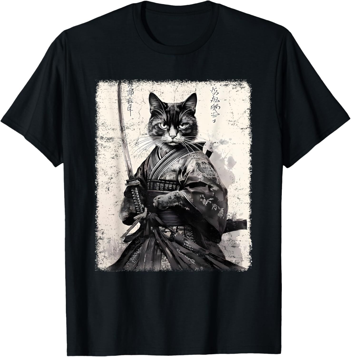 Samurai Cat Vintage Ukiyo-e Warrior Art Graphic T-Shirt Hoodie