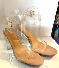 OLIVIA CLEAR ANKLE STRAP ACRYLIC HIGH HEEL OPEN TOE PLATFORM SHOES 10