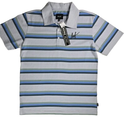 HUF Gateway Mens Polo Short Sleeve Shirt Blue Stripes Skateboarding Size Small 
