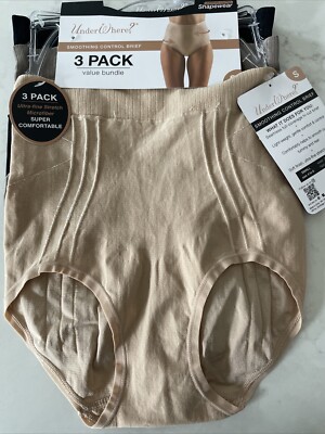 Under Where Everyday Shaping Panties Women's Small Nude-Grey-Black 3 Pack NEW
