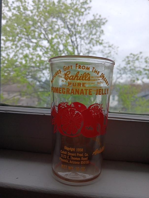 10 oz Cahill's Pomegranate Jelly Glass Jar 1958 Phoenix Arizona nice shape