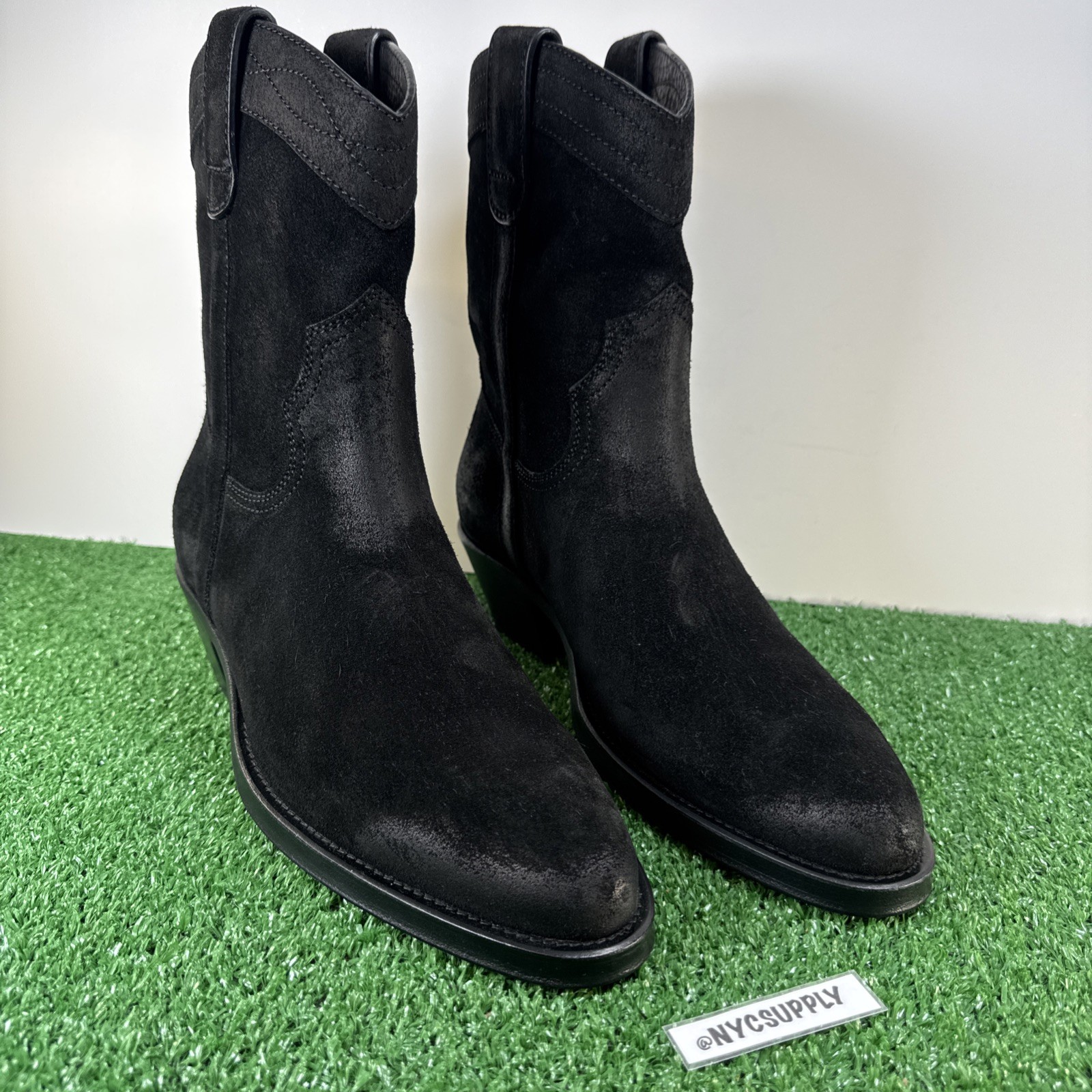 Stivali Yves Saint Laurent Vitello Hallem Wax Eastwood 45 neri 669290 taglia 43