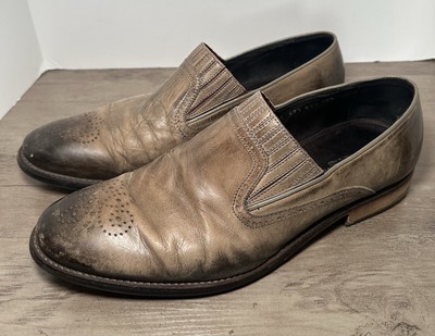 BACCO BUCCI Mens Tan Distressed Italian Leather Slip On 