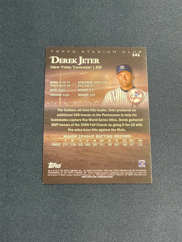 2019 Topps Stadium Club Derek Jeter #141 SP Image Photo Variation - Image 2 of 2