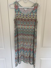 J Jill Ikat Print Ultra-Soft sleeveless Dress w pockets multicolor. Size Small