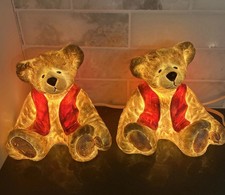 2 Vintage Teddy Bear Ceramic Night Light Working Nursery Lamp