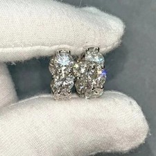 Real Moissanite 2Ct Round Cut Huggie Hoop Earrings 14K White Gold Plated Silver