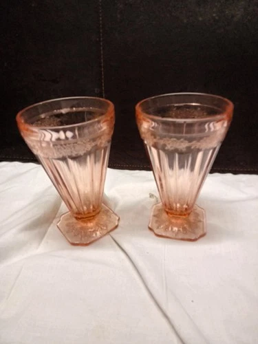 2 Pink Adam Footed Tumbler,  Jeanette Glass Company, Vintage Depression Glass.