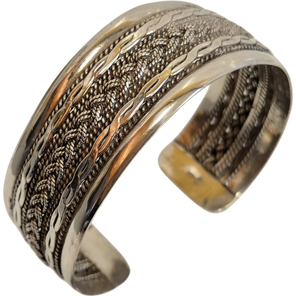 Sterling Silber geflochtenes Armreif Armband aufwendiges Design ~ siehe Fotos & Beschreibung