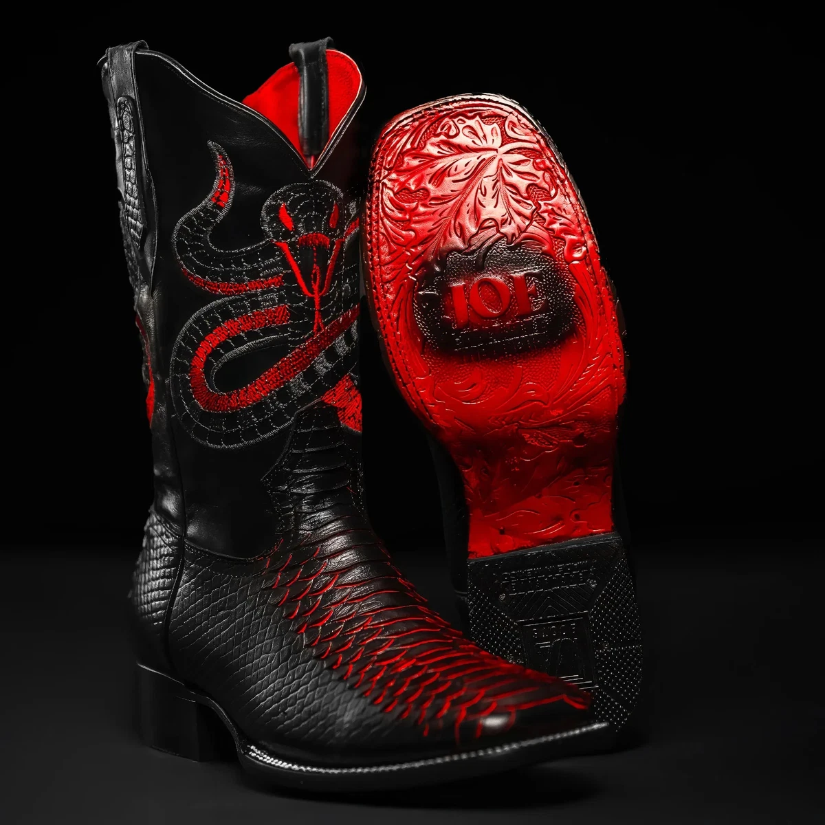 Vintage Mens size 11.5D Red Python Exotic Snakeskin Leather Cowboy Western Boots Men main image 2