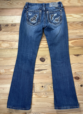 Miss Me Jeans 26 Womens Signature Bootcut Low Rise Distressed Medium Wash