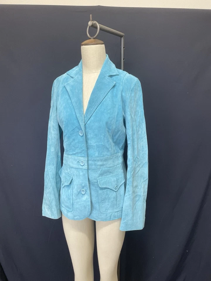Blazer Chaqueta Vintage Liz Claiborne Turquesa 100% Gamuza Foto 2 de 4