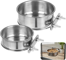 Pet Cage Bowls, 2 Pack Stainless Steel Pet Hanging Bowl, Bird Food Water Bowl fo