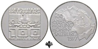 ÖSTERREICH 100 Schilling 1977 Festung Hohensalzburg SILVER Silbermünze Austria