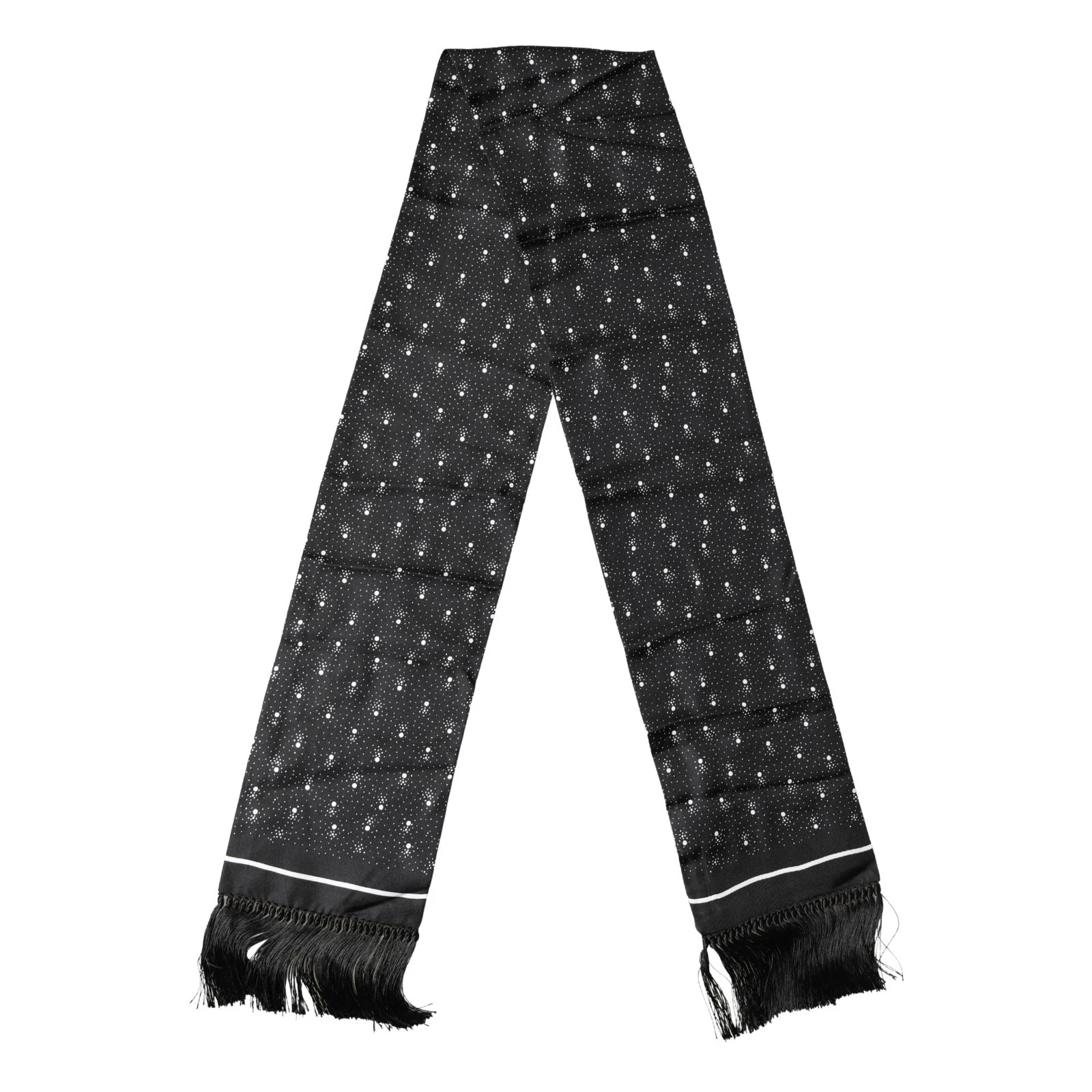 DOLCE & GABBANA Scarf Black White Silk Dotted Print Foulard 140cm X 15cm $310